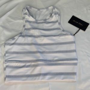 Strut This Bowie Crop Top (Sports Bra) in White and Blue Stripe